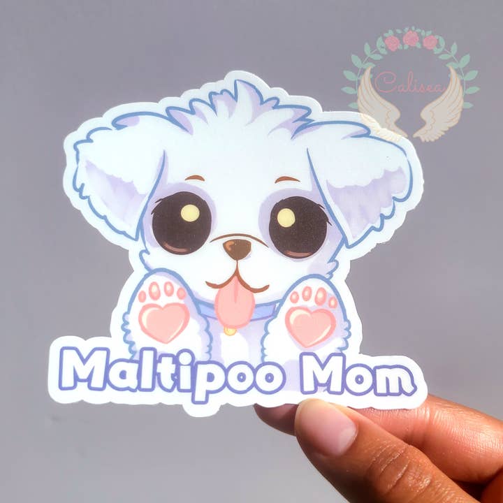 Witte Maltipoo vinyl sticker voor wholesale door Calisea.co