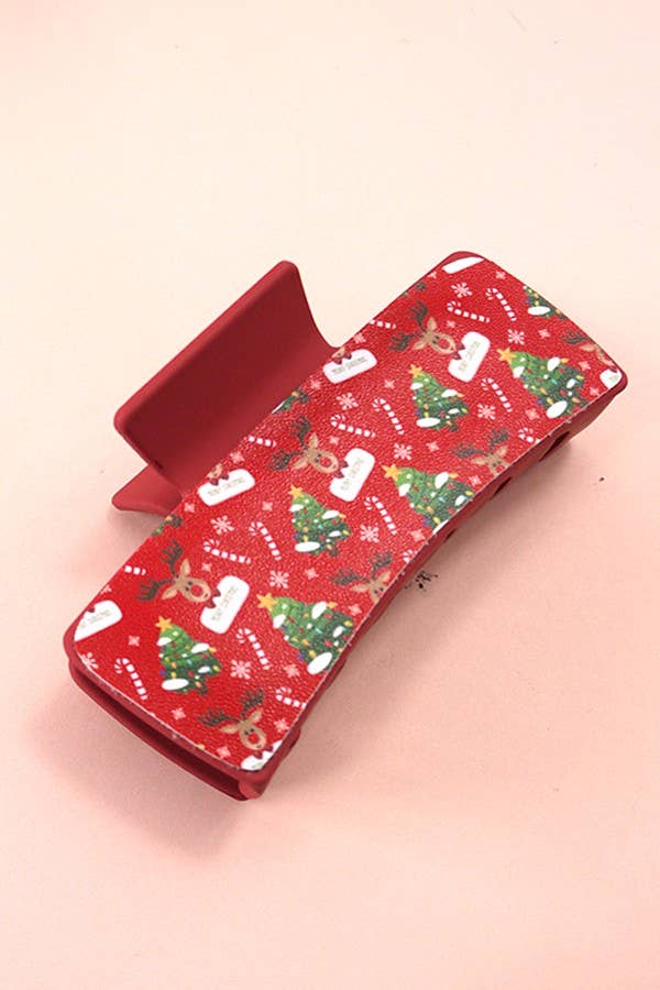 JOSSLYN by wall to wall - Wholesale Hair Clip - Women's - FAUX LEATHER CHRISTMAS HOLIDAY HAIR CLAW PIN | 40H8011