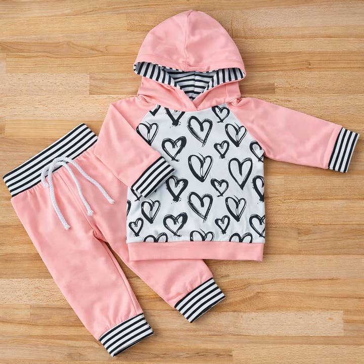 Heart Girl Hooded Pink Sweatshirt & Pants for wholesale by Fennco Styles