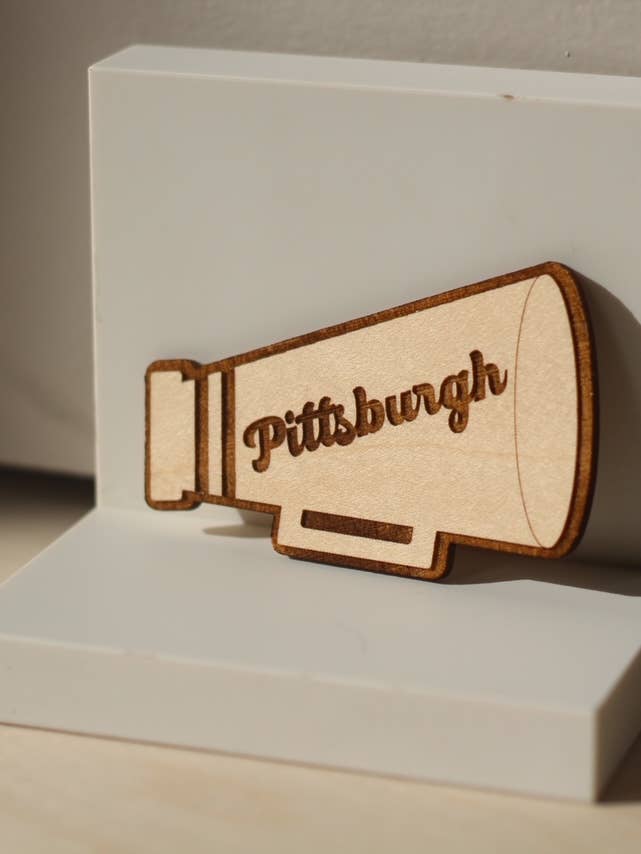 Pittsburgh Hometown Pride Retro Wood Magnet for wholesale by Blinc Designs