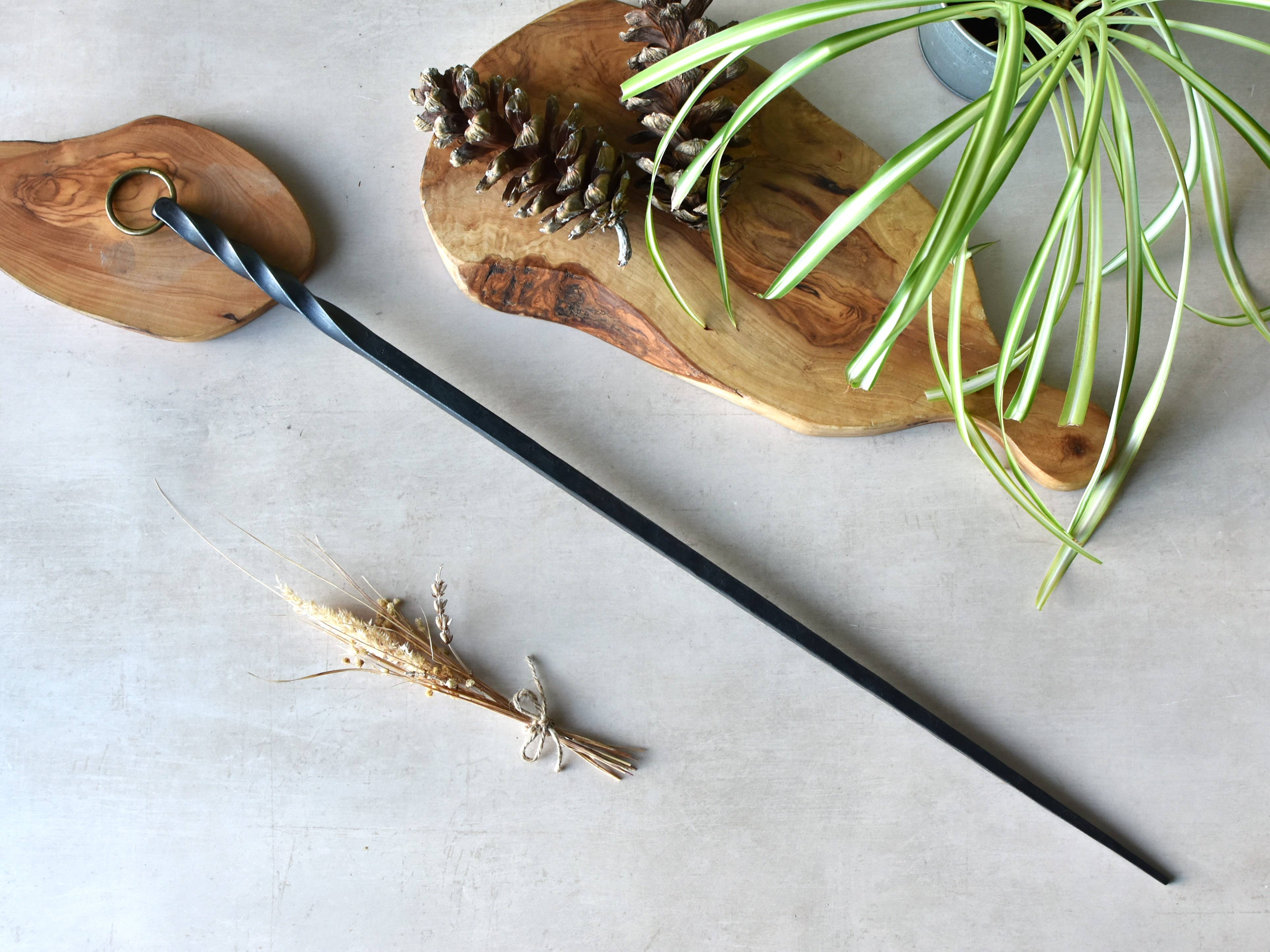 Coach House Forge – wholesale Fire pit – Handforged Iron 'Barley Twist' Poker with Bronze Hook Ring7