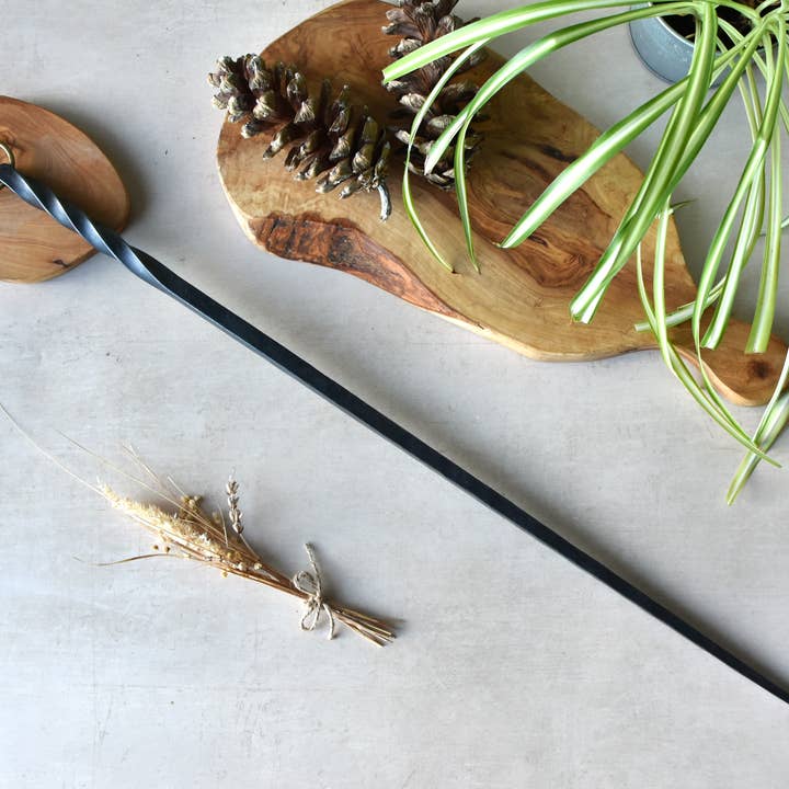 Coach House Forge – wholesale Fire pit – Handforged Iron 'Barley Twist' Poker with Bronze Hook Ring7