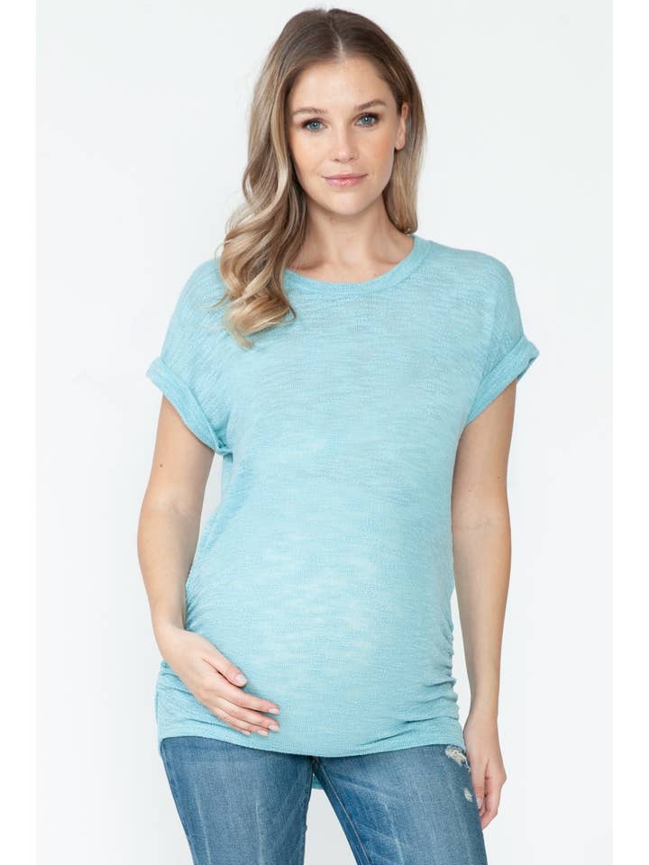 Maternity Side Shirring Ruched Knitted Basic Summer Top for wholesale by Story Teller