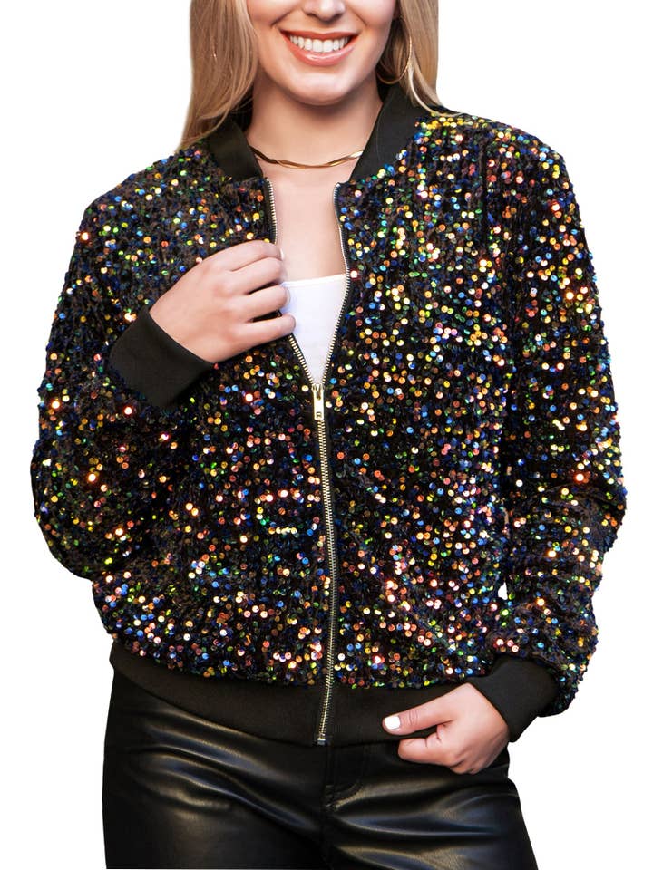 Anna Kaci Wholesale - Wholesale Jacket - Women's - Women's Sparkly Sequin Jacket Glitter Long Sleeves Front Zip22