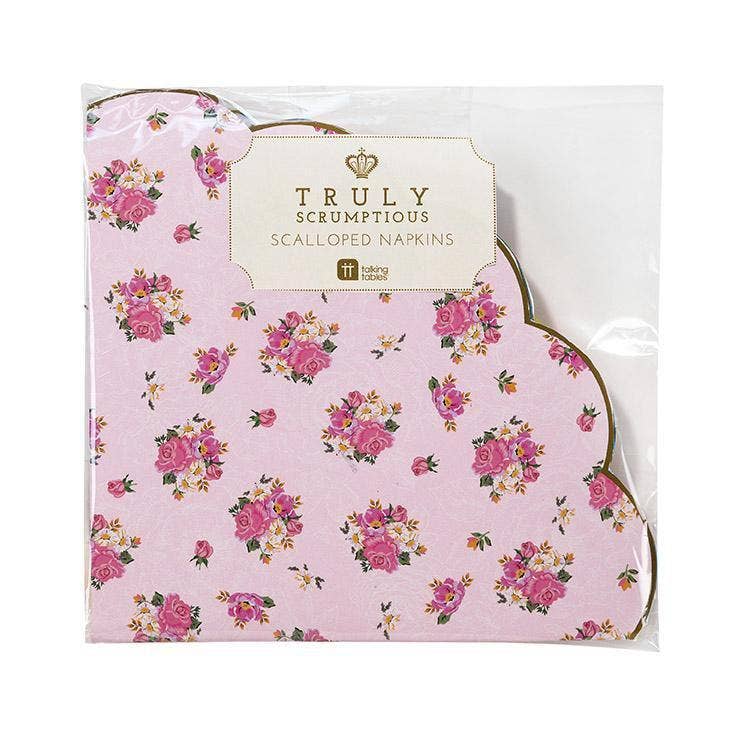 Talking Tables USA - Wholesale Disposable Napkin - Scalloped Pink Floral Napkins | 20 Pack| Tea Party |1