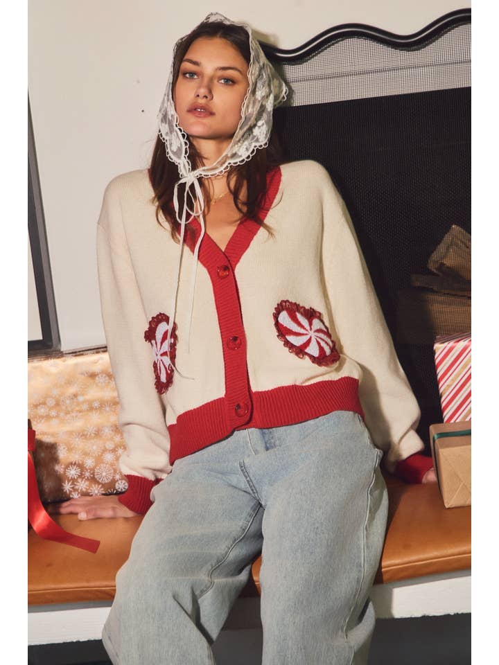 Avorio Multi Cardigan con bottoni e scollo a V in vendita all'ingrosso su Faire2