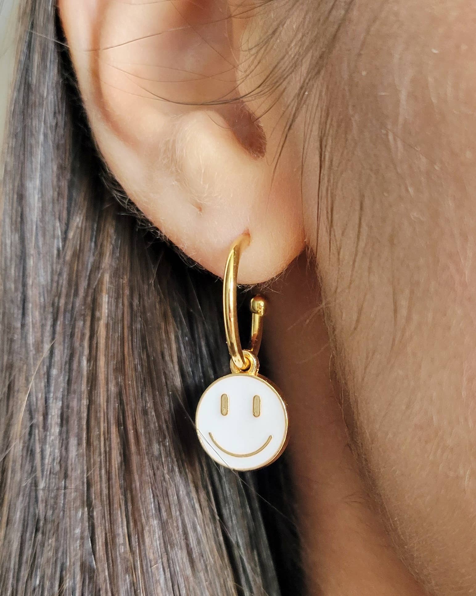 Smiley Face Charm Hoop Earrings – US Jewelry House