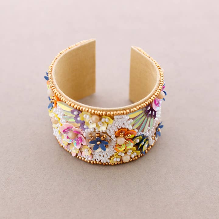 Sonata - Vente Bracelet manchette - Bracelet réglable avec fleurs et paillettes4