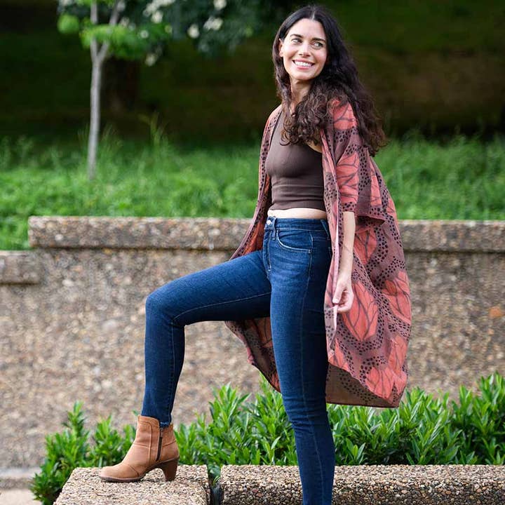 Kimono/bata de playa con estampado de hojas moradas - Mia para venta al por mayor de Ichcha