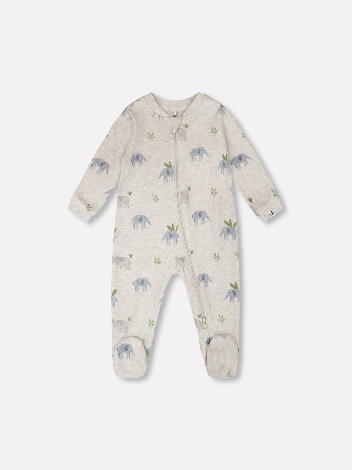 Organisch Katoenen Baby-Eendelig Pyjama Grijze Olifantenprint voor wholesale door Deux par Deux