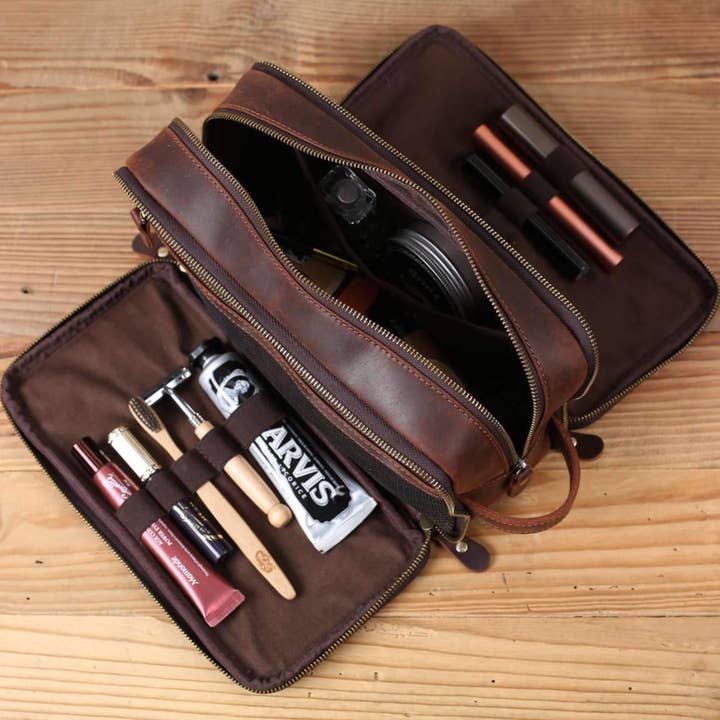 RockCow Leather Studio - Wholesale Toiletry Bag - Men's - Groomsmen Gift Personalized Leather Toiletry Bag Waterproof Leather Dopp Kit Men's Shaving Kit, Christmas Gift