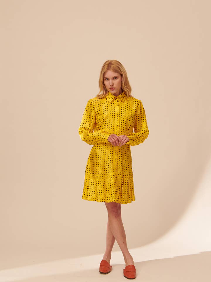 Y115 VESTIDO CORTO CON PLIEGUES A LUNARES PLEATED POLKA para venta al por mayor de Giovanna Nicolai