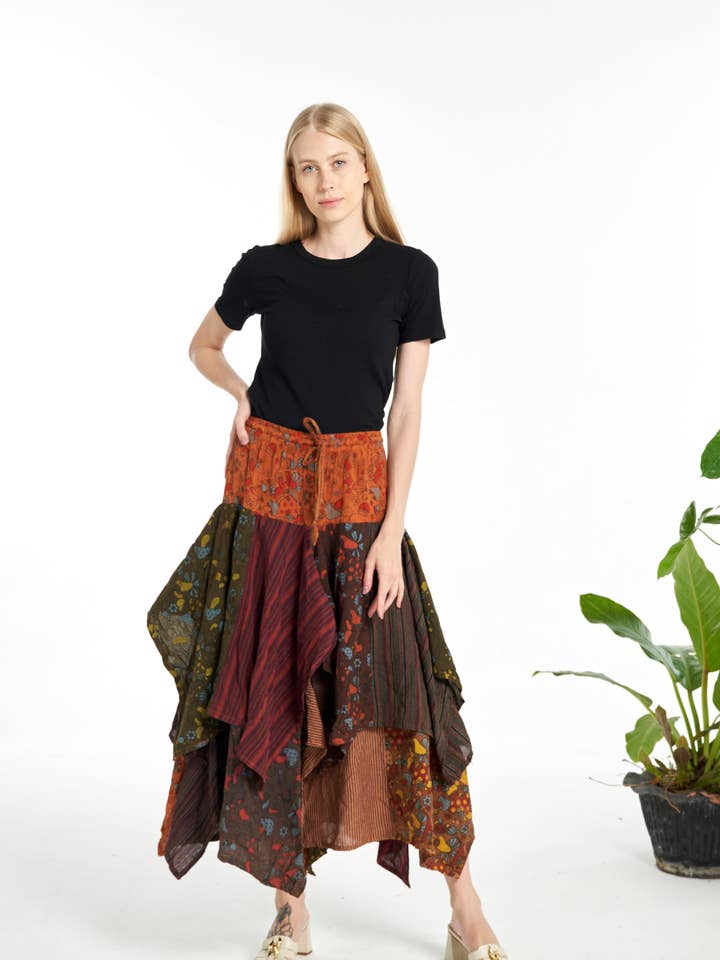 Mushroom Patchwork Pixie Skirt (KT-1451) for wholesale by Kathmandu Imports