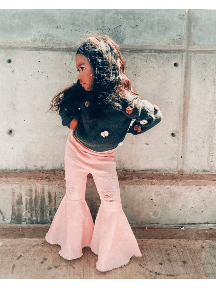 Bailey's Blossoms - Wholesale Pants - Kids - Barbie Denim Bell Bottoms - Distressed Pink