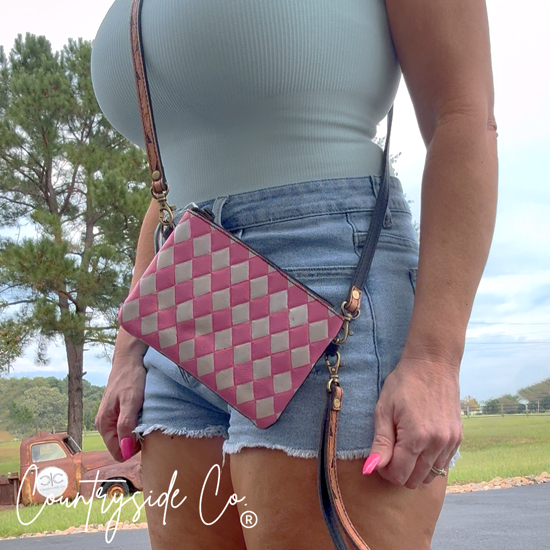 Texas Western Cowhide Bags and More - Wholesale Crossbody bag – Women's - Cowgirl Kiss Checkered Leather Small Purse2