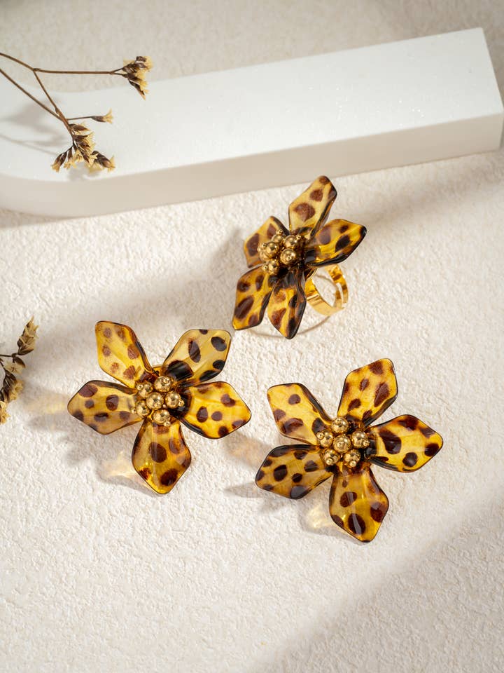 Leopard flower set – translucent resin, stainless steel for wholesale by COSMOS