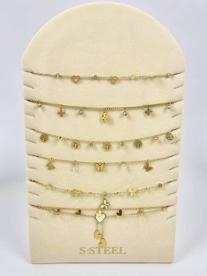 Set of 6 charm anklets Stainless steel for wholesale by COSMOS