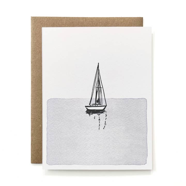 100% Recycled Vertical Sailboat in Water Card for wholesale by Knapping Press