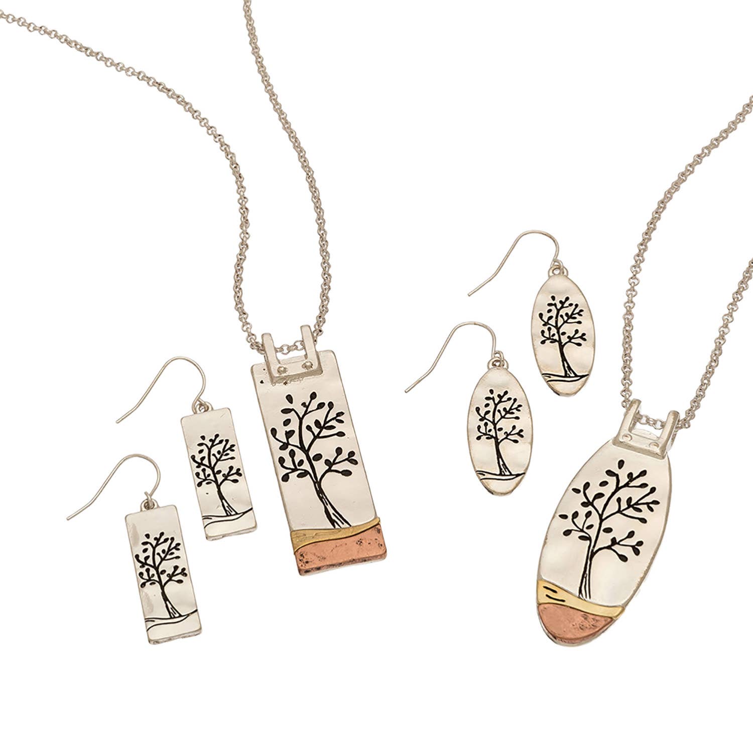 Howard's - Wholesale Jewelry Set - Jewelry Set Tree Etch Pendant Necklace and Drop Earrings1
