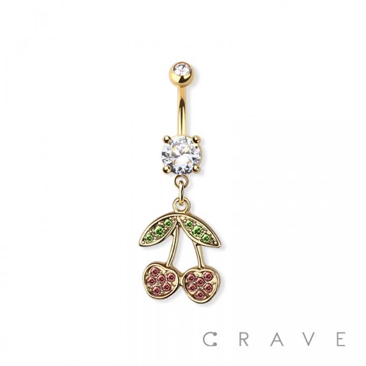 CRAVE BODY JEWELRY - Wholesale Belly Ring - CHERRY DANGLE 316L SURGICAL STEEL BELLY BUTTON RING