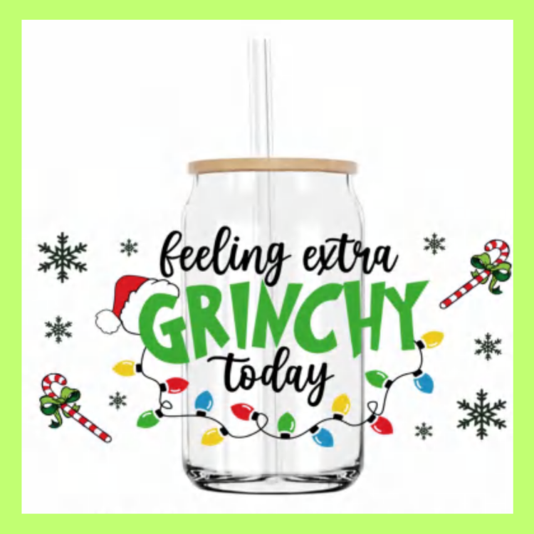 MySunshineCandless - Wholesale Drinkglas/beker - Kerst Grinch Beker 16oz Glazen Blikbeker Met Deksel en Rietje4