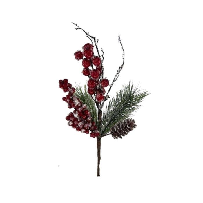 Lucknow Southern and Company - Venta al por mayor Decoración navideña - Spray Snow Pine de 18 pulgadas con bayas, color rojo0