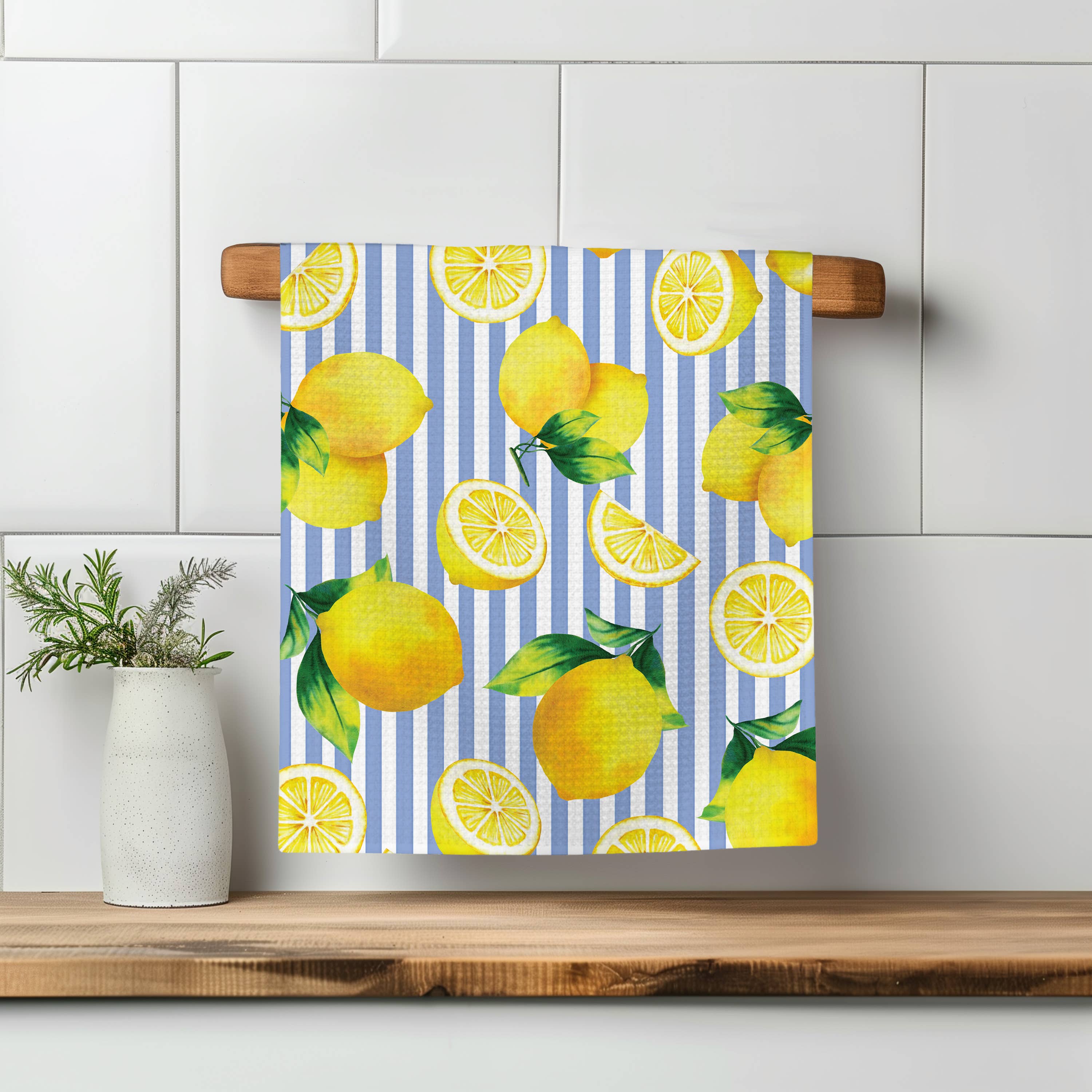 Canary Road - Wholesale Tea Towel - Lemon Stripe Citrus Summer Fruit Market Kitchen Towel Waffle2