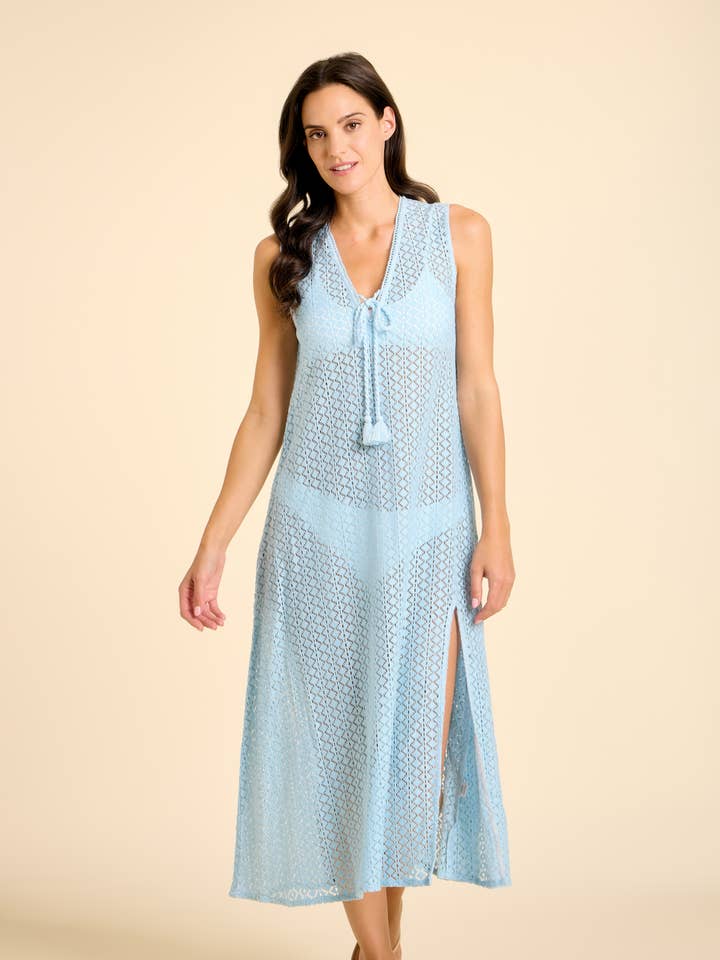 Sorrento Dress - Aria Crochet in Light Blue for wholesale by Sitano