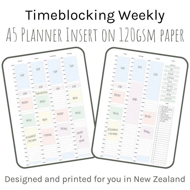 Løse A5 Planner Indlæg 120gsm | Tidsblokering Ugentlig for engroshandel hos Journal Junkies