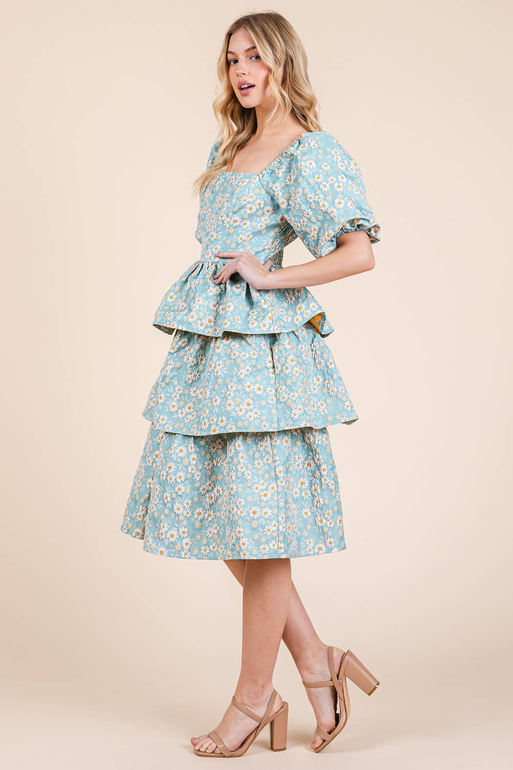 GeeGee x Lovelo - Wholesale Jurk - Dames - Floral Jacquard Gelaagde Midi Jurk, MD515489