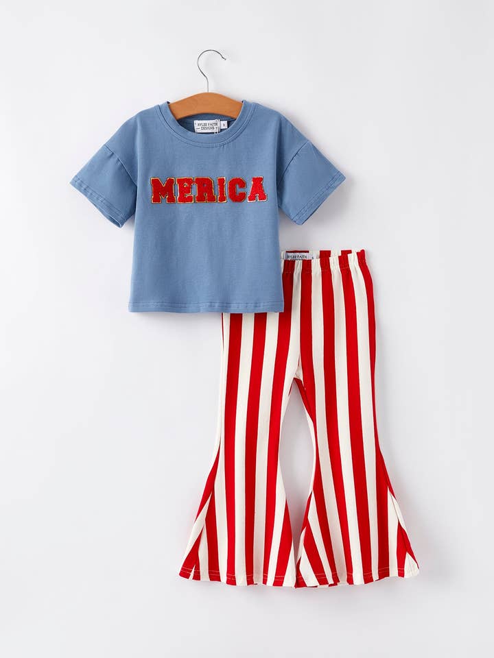 Rylee Faith Designs - Wholesale Top & Pant Set - Kids - “MERICA”Top Girls Striped Bell Bottoms