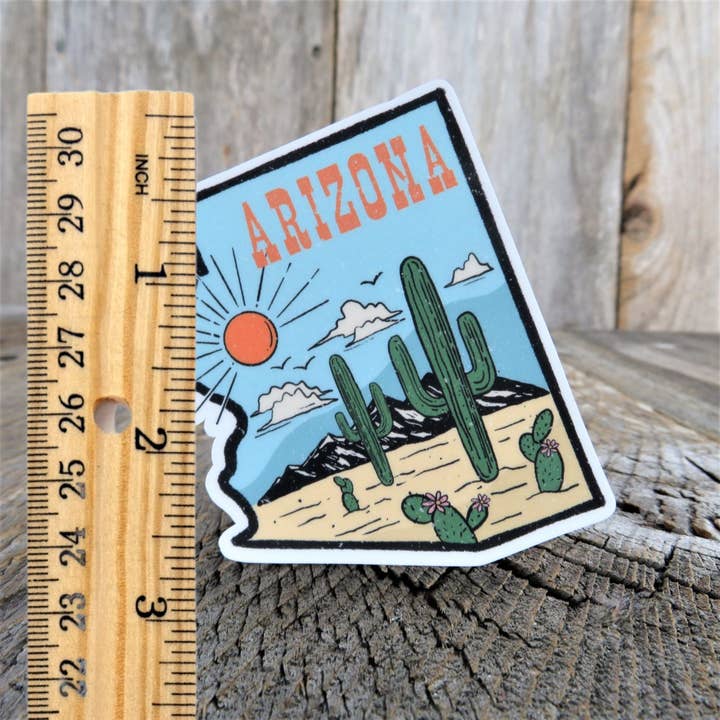 Kirk's Krafts - Wholesale Sticker - Arizona State Shaped Sticker Retro Decal Cactus Full Color Waterproof Travel Souvenir Car Water Bottle Laptop1