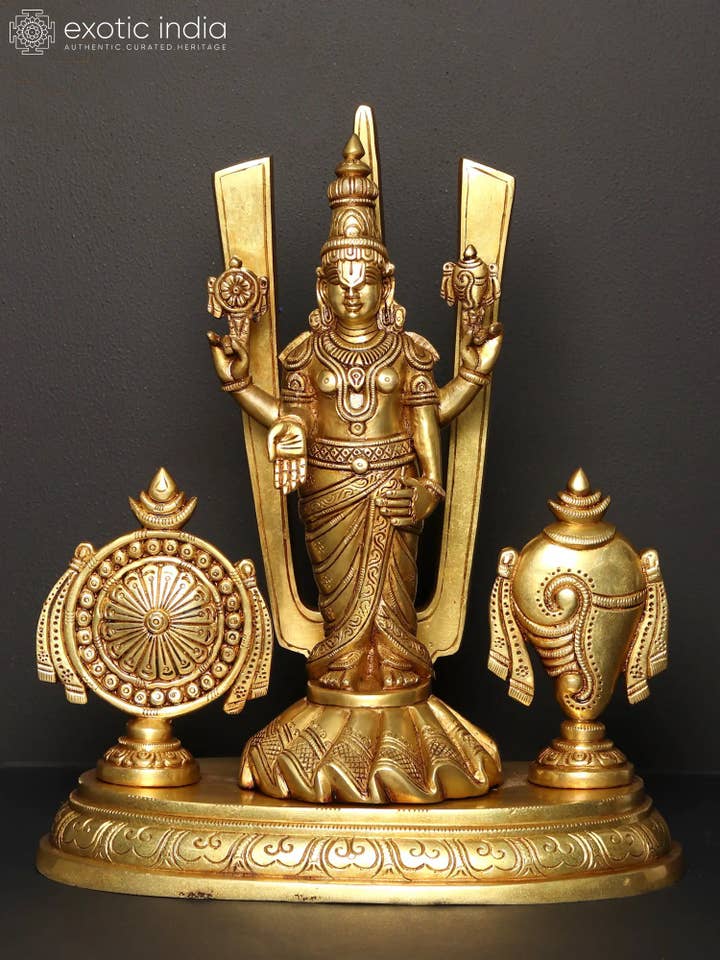 Balaji Tirupati debout de 14 pouces avec symboles Vaishnava pour la vente par Exotic India Art