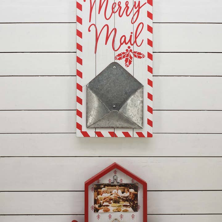 Paris Loft Inc - Wholesale Christmas Decoration - Merry Mail Wood and Metal Christmas Mail Holder