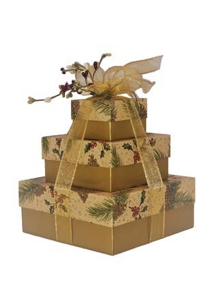 Pine on Kraft 3 Tier Tower for wholesale by All Wrapped Up Custom Gift Packaging
