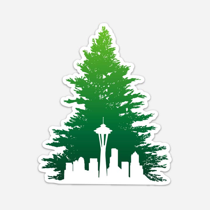 Seattle Skyline Evergreen Vinyl Sticker for wholesale by Discovery Stickers