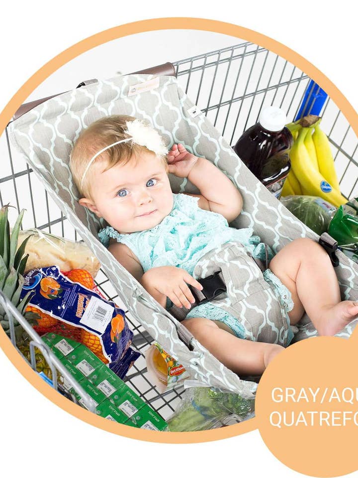 Baby Shopping Cart Hammock - Gray/Aqua for wholesale by Binxy Baby
