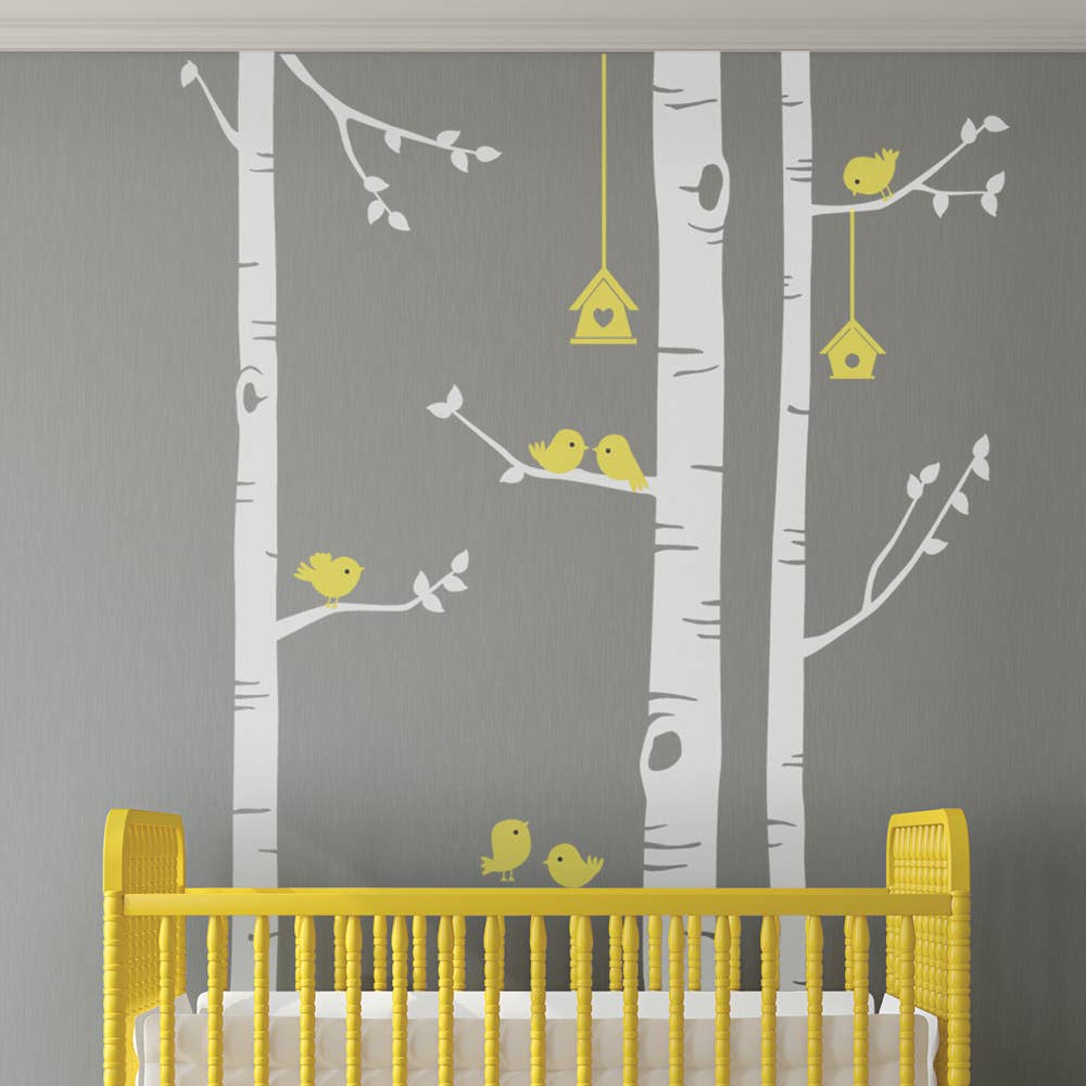 Simple Shapes - Wholesale Wall Decal/Stickers - Birch Tree with Birds Wall Decal2