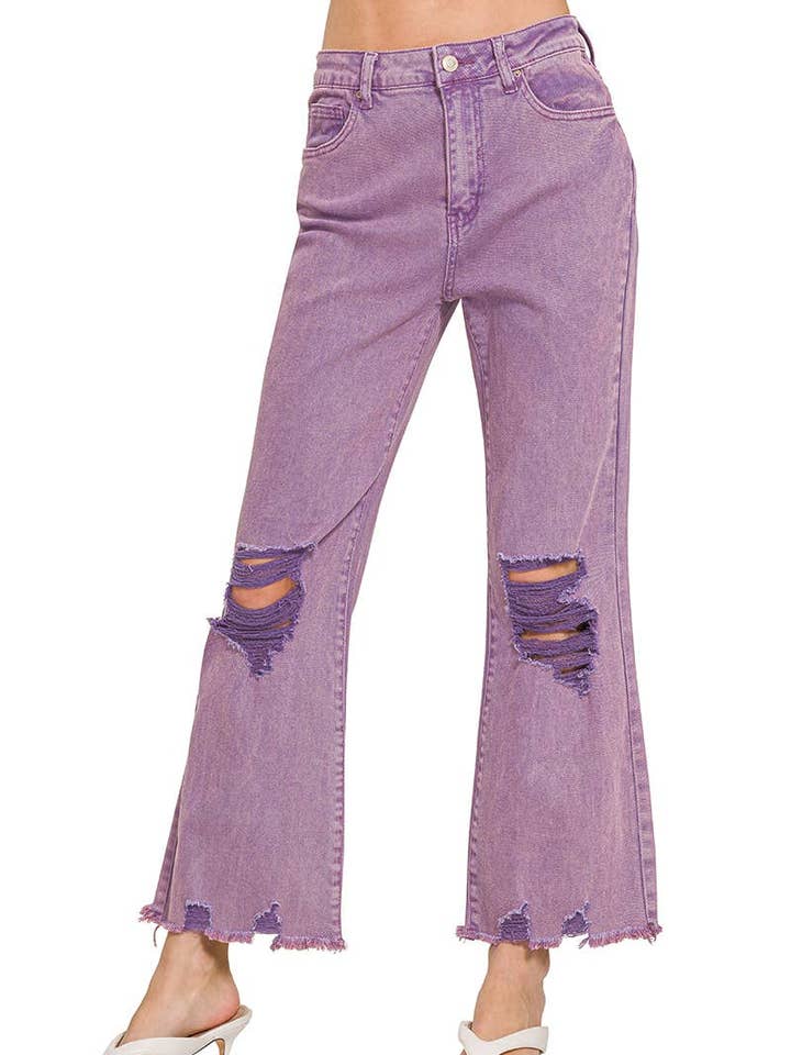 Acid Washed High Waist Distressed Straight Pants for wholesale by Vanilla Monkey