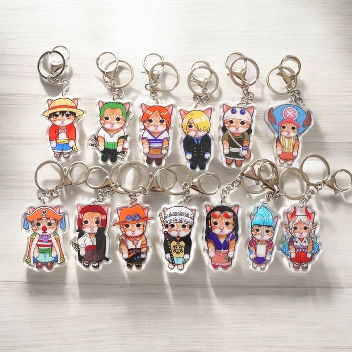 Pirate Cat Keychain | Double-Sided Acrylic Design for wholesale by Strawberry Milk Shop