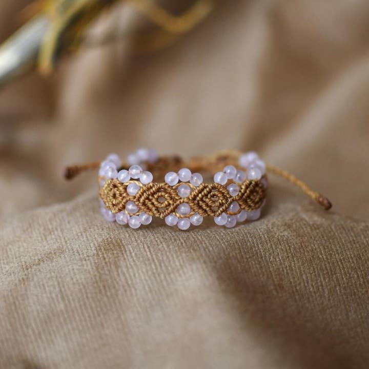 Flaxen - Macrame Bracelet Inspired by Boho Pink Charm for wholesale by Mother Sierra