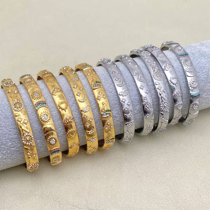Mio Queena - Wholesale Cuff Bracelet - Tarot Style 18K Gold Plated S.Steel Cuff Bangle - FGS/MS