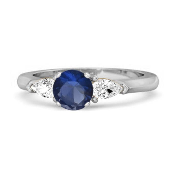 Blue Sapphire Round Three Stone Classic Ring - Sterling Silver for wholesale by Star Joya