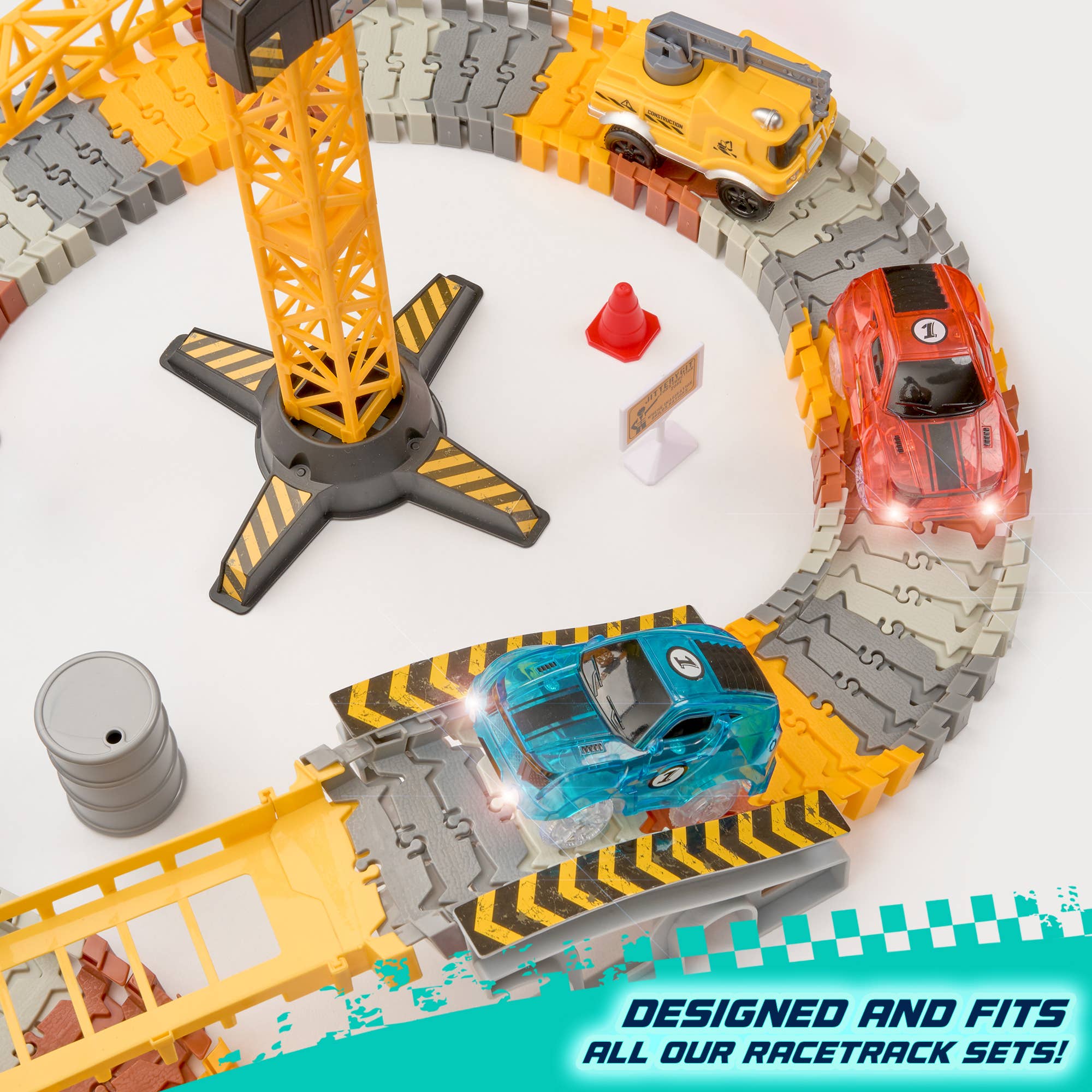 JitteryGit - Vente Voiture/camion miniature – enfant - Ensemble de 2 jouets lumineux sur le thème du Speedway, voitures de course6