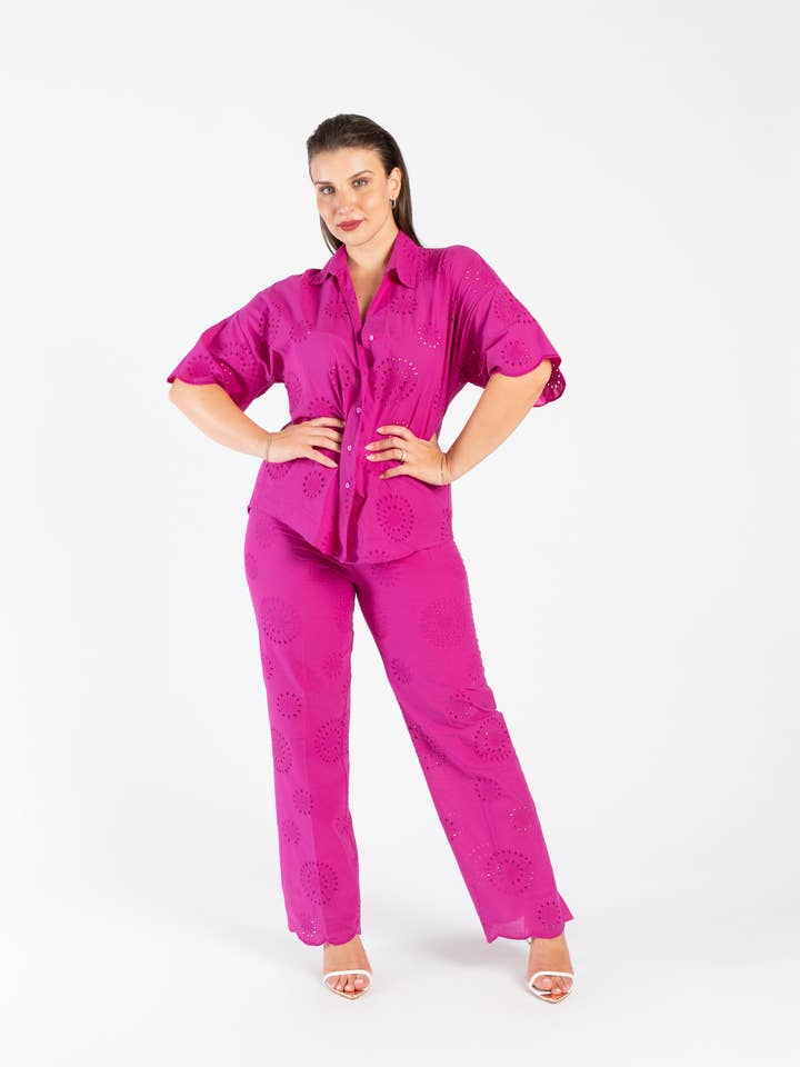 Cotton Shirt with Broderie Anglaise, Collar, and Buttons for wholesale by Clara G.