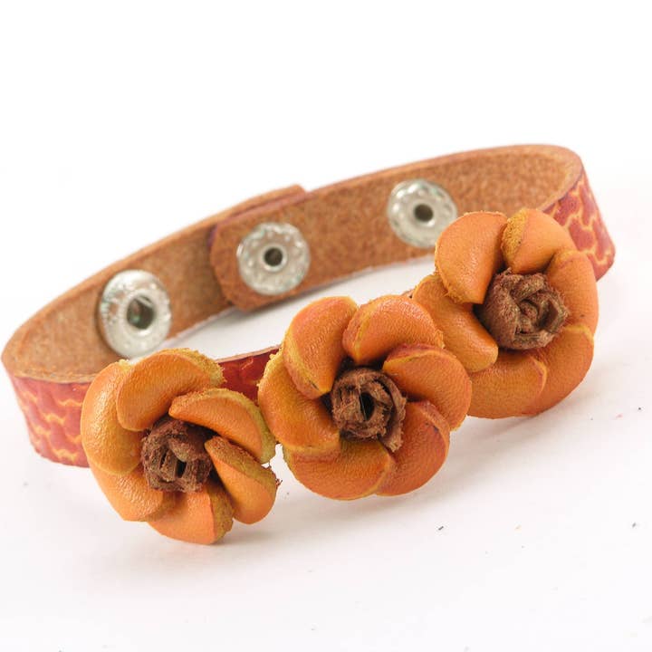 Handmade Leather Flower Bracelet BR003 for wholesale by Sunflower Handmade leather inc