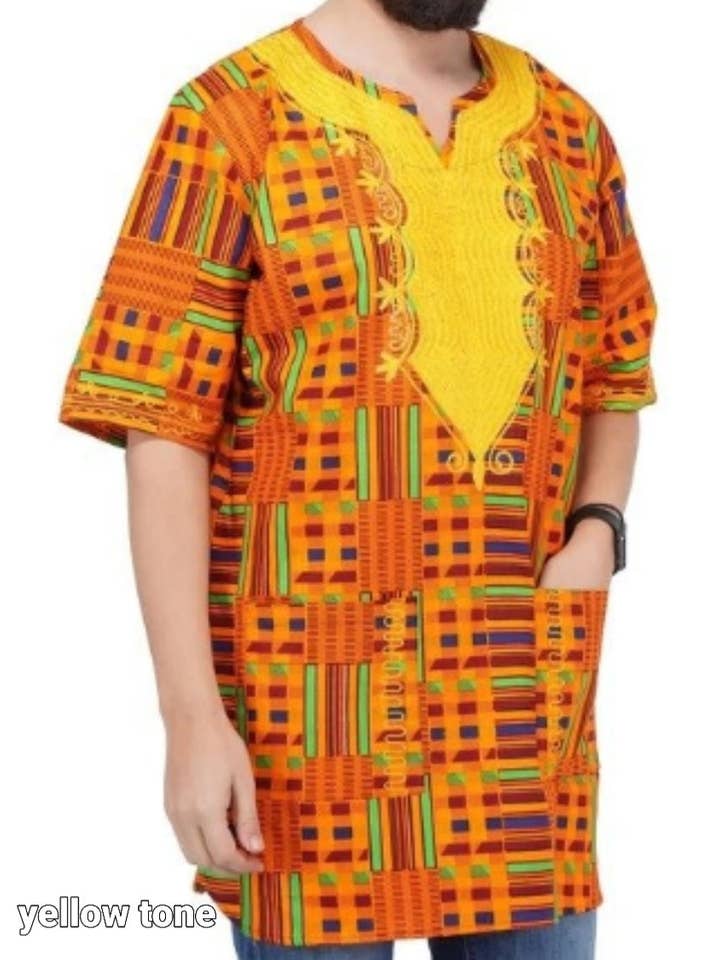 India Batik - Wholesale Tunic - Men's - Kente Tunic Shirt / Men/ Unisex/ Plus