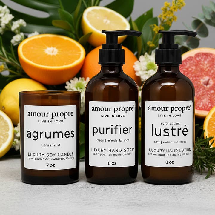 Amour Propre® LUX COLLECTION - Citrus and Rosemary Hand Soap, Hand Lotion, Soy Candle for wholesale by Amour Propre