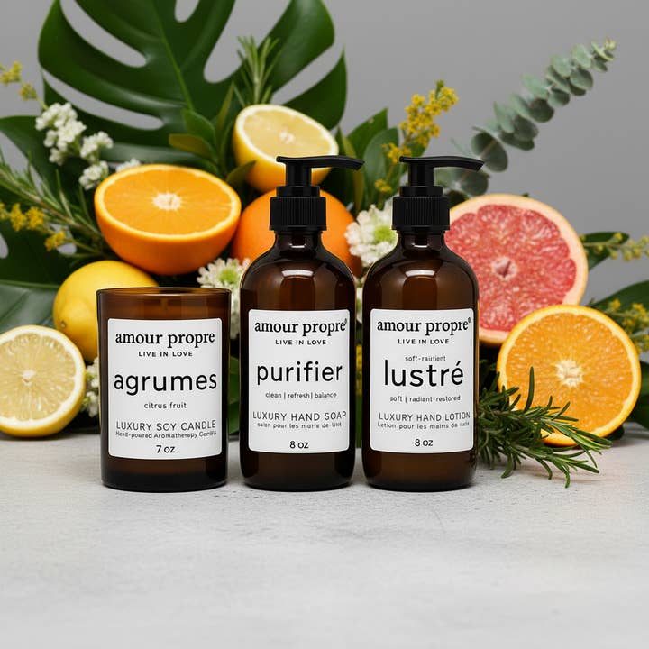 Amour Propre® LUX COLLECTION - Citrus and Rosemary Hand Soap, Hand Lotion, Soy Candle for wholesale by Amour Propre