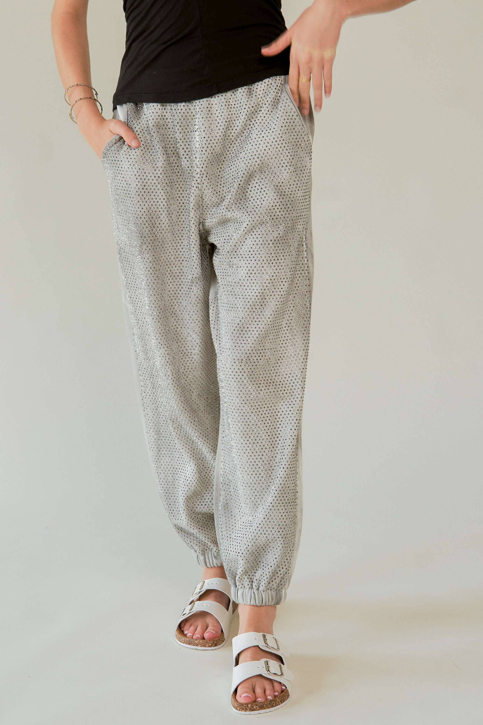 Davi & Dani - Wholesale Pants - Women's - RHINESTONE ELASTIC WAISTBAND JOGGER PANTS11